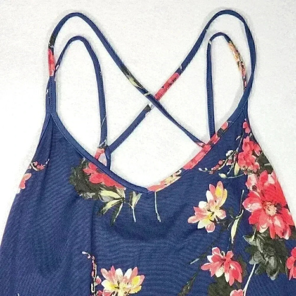 PAPERMOON Strappy Tank Top‎ 2X Navy Blue with Red Yellow White Floral Flowy Soft - Picture 3 of 11